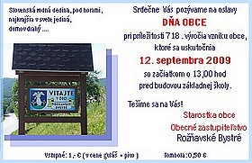 Pozvánka na Deň obce Rožňavské Bystré