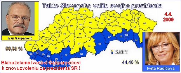 Slovensko znovu zvolilo vo voľbách 4.4.2009 Ivana Gašparoviča za prezidenta SR